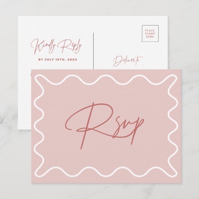 Pink and White Wavy Border RSVP Postcard (Front/Back)