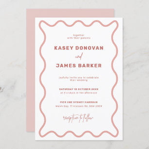Pink and White Wavy Border Wedding Invitation