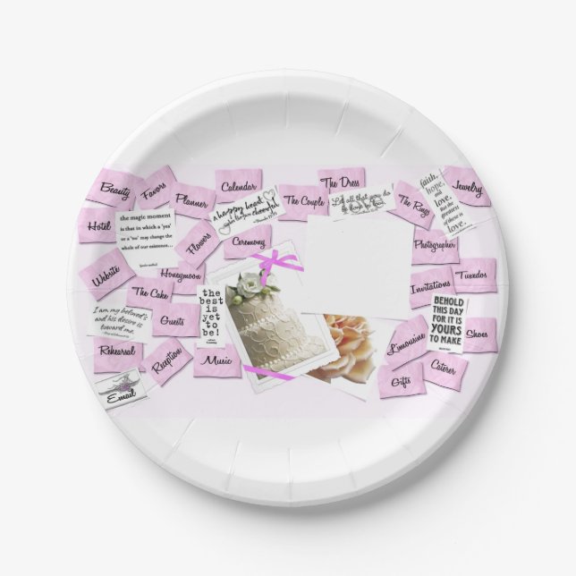 Pink and White Wedding Anniversary Paper Plates (Front)