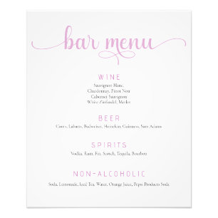 Pink and White Wedding Bar Menu Poster