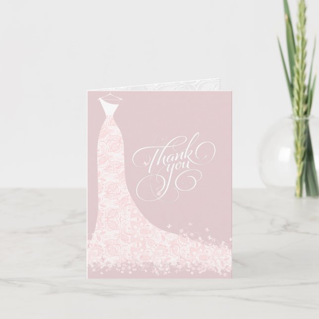 Pink And White Wedding Dress Thank You Card (Front)