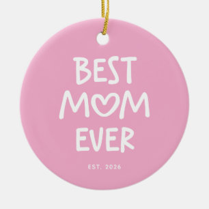 Pink and White Whimsical Heart Best Mum Ever Ceramic Tree Decoration