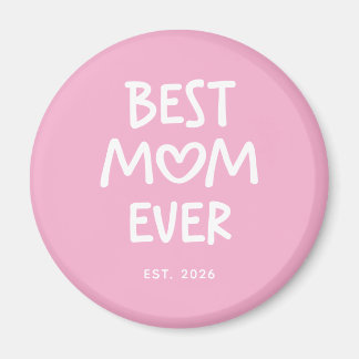 Pink and White Whimsical Heart Best Mum Ever Est. Magnet