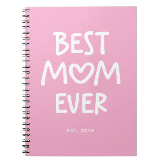 Pink and White Whimsical Heart Best Mum Ever Notebook