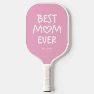 Pink and White Whimsical Heart Best Mum Ever Pickleball Paddle