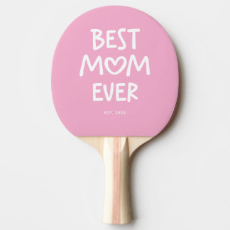 Pink and White Whimsical Heart Best Mum Ever Ping Pong Paddle