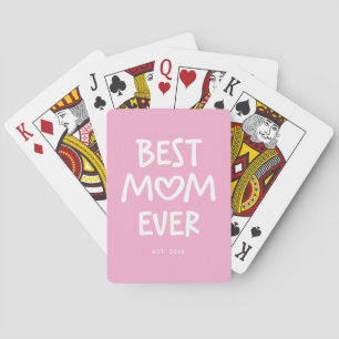 Pink and White Whimsical Heart Best Mum Ever Playing Cards