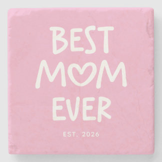 Pink and White Whimsical Heart Best Mum Ever Stone Coaster