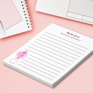 Pink And White Wildflower Lined From The Desk Of Notepad