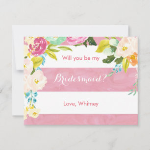 Pink and White Will You Be My Bridesmaid Card