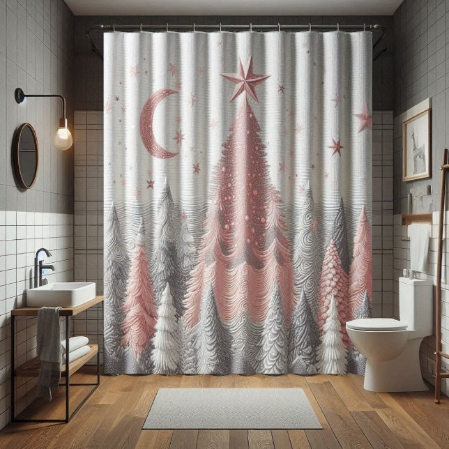 Pink and white Winter Christmas Shower Curtain (Creator Uploaded)