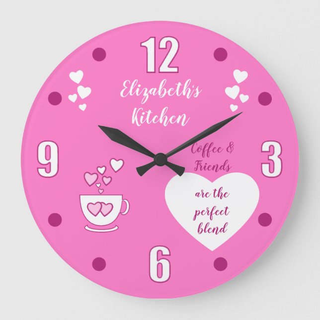 Pink and white with a coffee cup hearts and a name large clock (Front)