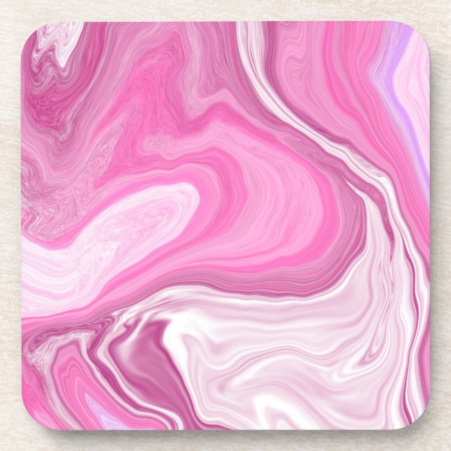 Pink and White with a Touch of Purple Marble Art  Coaster (Front)