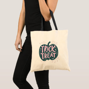 Pink and White with Green Pumpkin Trick or Treat Tote Bag