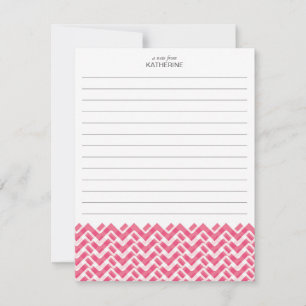 Pink and White Woven Chevron with Name - Lined Note Card