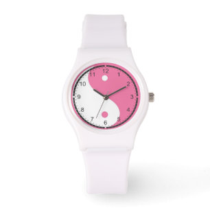 Pink and White Yin and Yang Watch