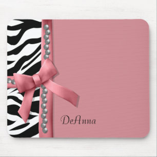 Pink And White Zebra Gems Mouse Mat