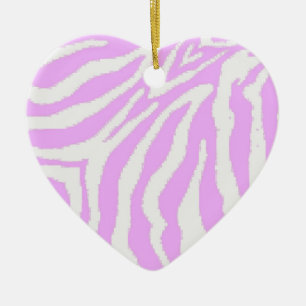 Pink and White Zebra Print Heart Ornament