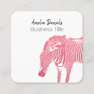 Pink and White Zebra Square Business Card