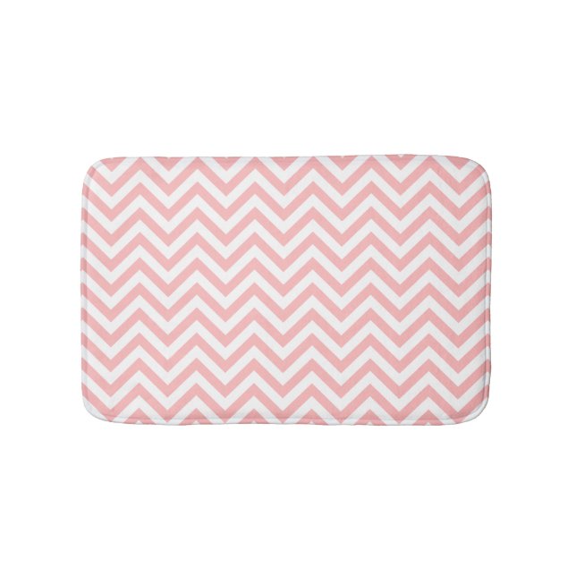 Pink and White Zigzag Stripes Chevron Pattern Bath Mat (Front)
