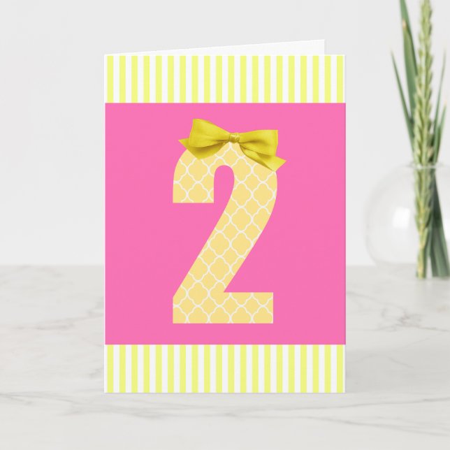 Pink and Yellow 2nd Birthday Card (Front)
