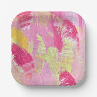 Pink and Yellow Abstract Art Paper Plate