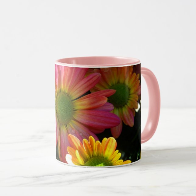 Pink and Yellow Autumn Flowers Beverage Mug (Front Right)
