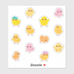 Pink and Yellow Baby Chicks Stickers