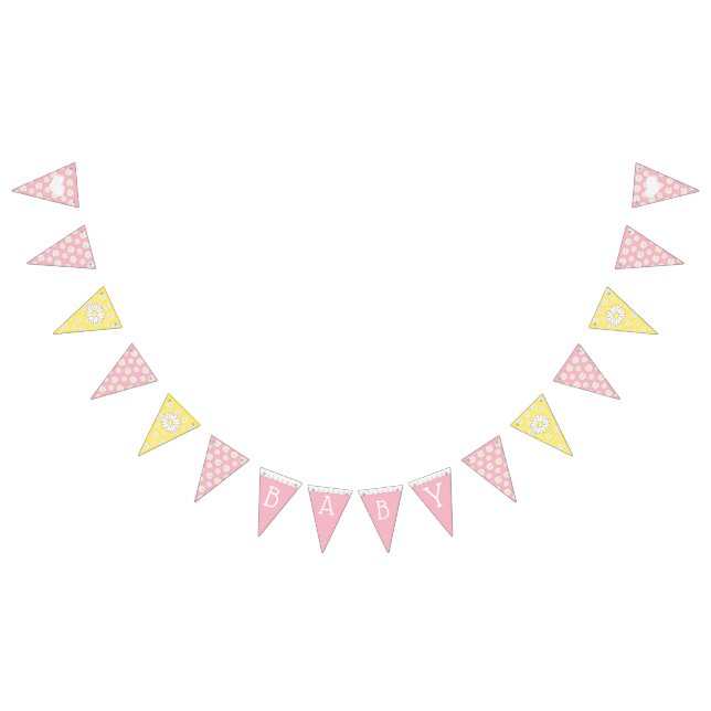 Pink and Yellow Baby Girl Daisy Themed Baby Shower Bunting (All)