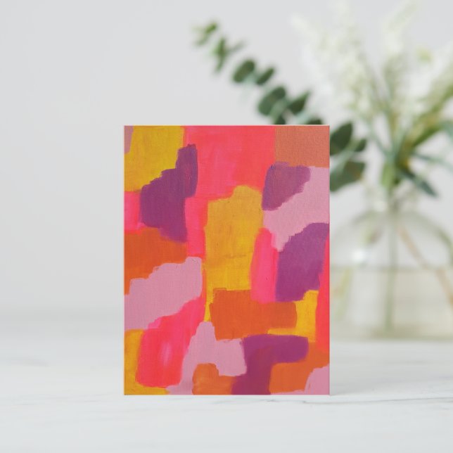 Pink and Yellow Bold Abstract  Postcard (Standing Front)
