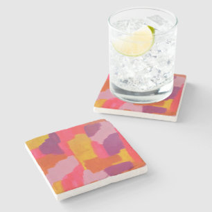Pink and Yellow Bold Abstract Stone Coaster