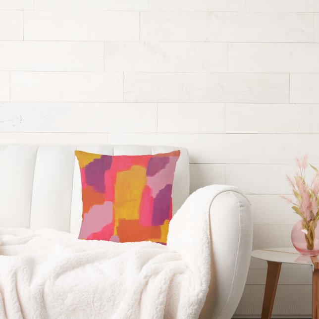 Pink and Yellow Bold Abstract Throw Pillow (Couch)