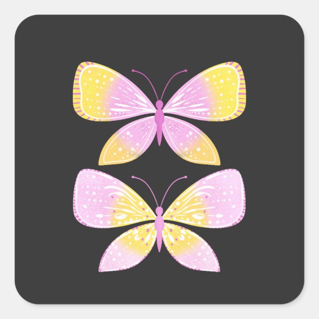 Pink and Yellow Butterflies Square Sticker (Front)
