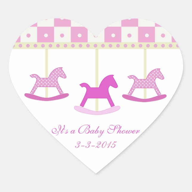 Pink and Yellow Carousel: Baby Shower Stickers (Front)