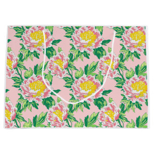Pink and Yellow Chinoiserie Floral Large Gift Bag