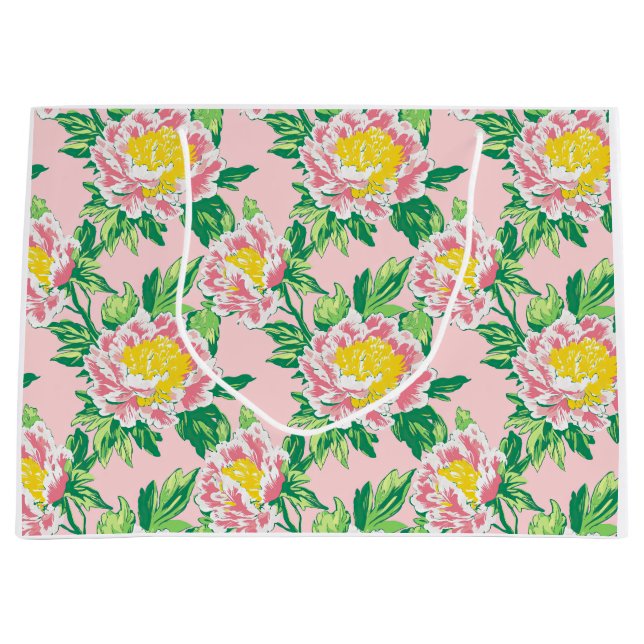 Pink and Yellow Chinoiserie Floral Large Gift Bag (Front)