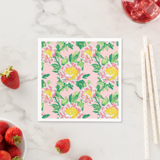 Pink and Yellow Chinoiserie Floral Napkin