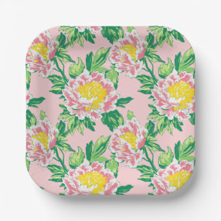 Pink and Yellow Chinoiserie Floral Paper Plate