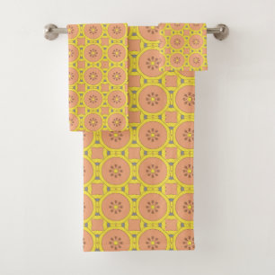 Pink and yellow citrus fruit pattern bath towel set