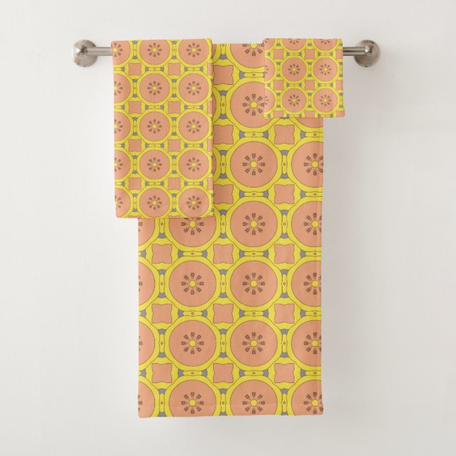 Pink and yellow citrus fruit pattern  bath towel set (Insitu)