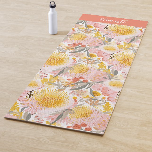 Pink and Yellow Coastal Flowers Yoga Mat (In Situ)