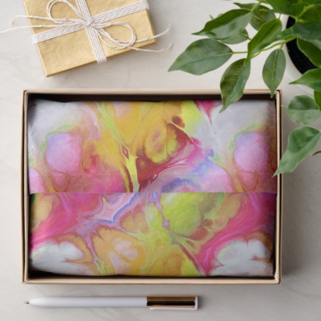 Pink and Yellow Colourful Abstract Ink Tissue Paper (Gift)