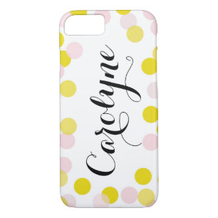 Pink and Yellow Confetti Dots Pattern Personalised iPhone 8/7 Case