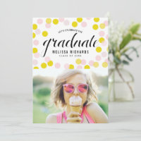 Pink and Yellow Confetti Dots Photo Graduation