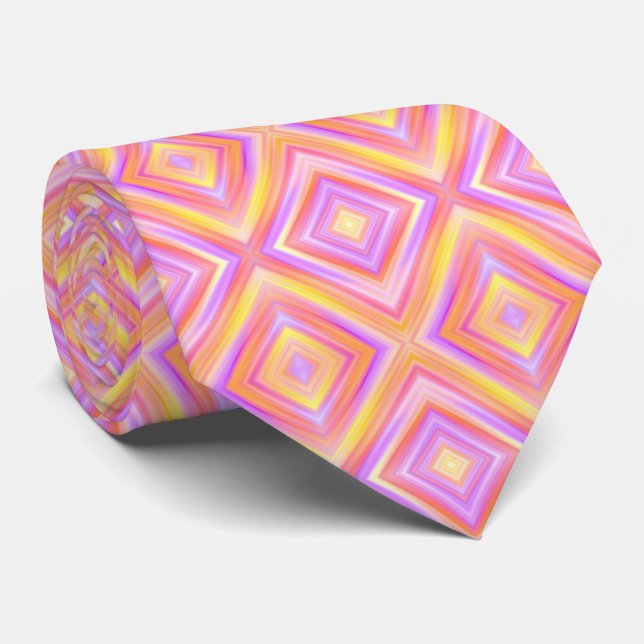 Pink and Yellow Cool Unique Pattern Tie (Rolled)