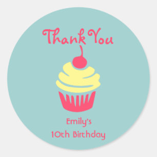 Pink and Yellow Cupcake Birthday Thank You Classic Round Sticker
