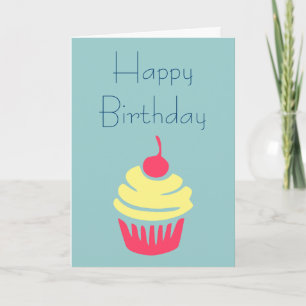 Pink and Yellow Cupcake Cherry On Top Birthday Card