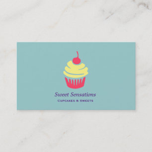 Pink and Yellow Cupcake with Cherry On Top Business Card