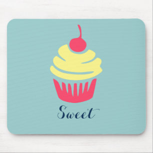 Pink and Yellow Cupcake with Cherry On Top Mouse Mat