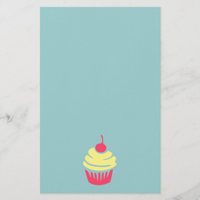 Pink and Yellow Cupcake with Cherry On Top Stationery (Front)